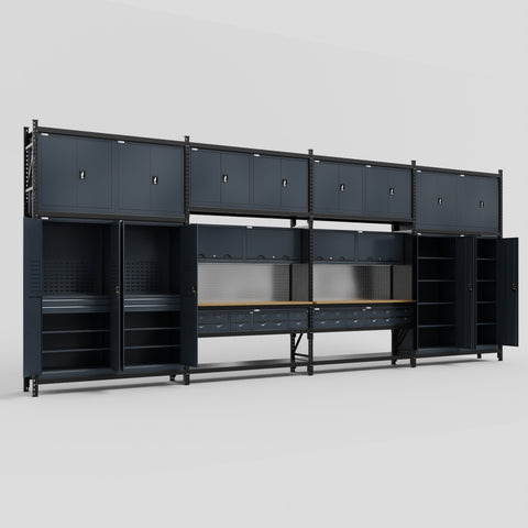 M2222 Modular Work Bench - H3100mm x W7500mm | MDF WBT | Dark Grey