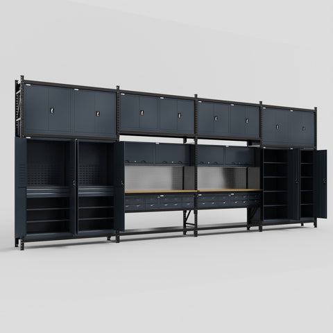 M2222 Modular Work Bench - H3100mm x W7500mm | MDF WBT | Dark Grey