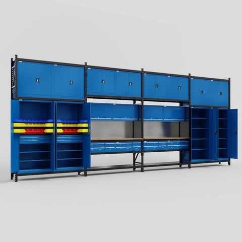M2222 Modular Work Bench - H3100mm x W7500mm | MDF WBT | Blue
