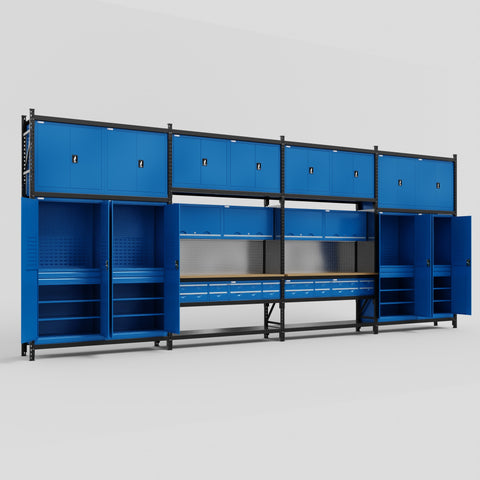 M2222 Modular Work Bench - H3100mm x W7500mm | MDF WBT | Blue