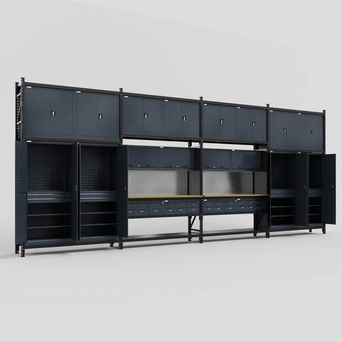 M2222 Modular Work Bench - H3100mm x W7500mm | MDF WBT | Dark Grey
