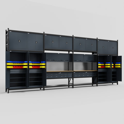 M2222 Modular Work Bench - H3100mm x W7500mm | MDF WBT | Dark Grey