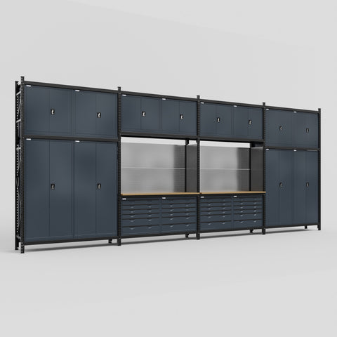M2222 Modular Work Bench - H3100mm x W7500mm | MDF WBT | Dark Grey