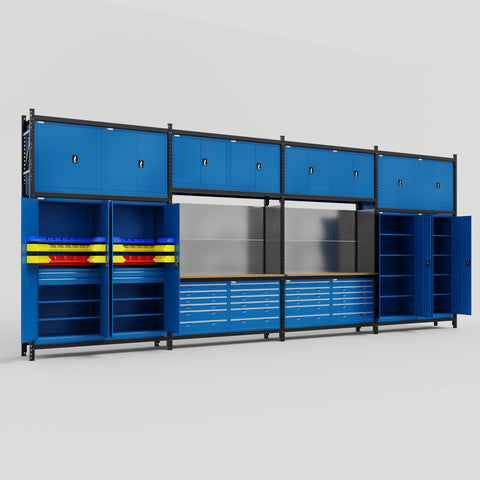 M2222 Modular Work Bench - H3100mm x W7500mm | MDF WBT | Blue