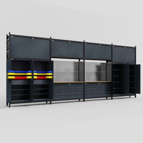 M2222 Modular Work Bench - H3100mm x W7500mm | MDF WBT | Dark Grey