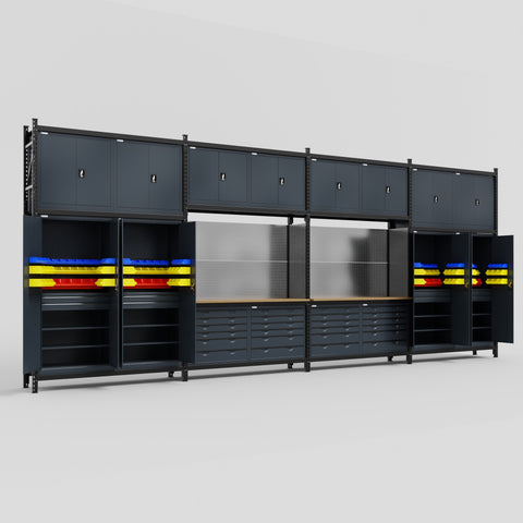 M2222 Modular Work Bench - H3100mm x W7500mm | MDF WBT | Dark Grey