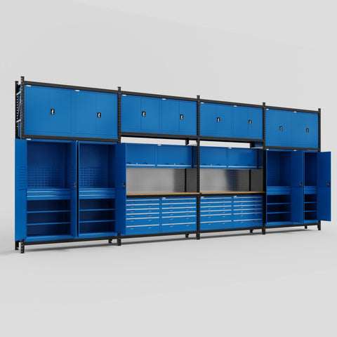 M2222 Modular Work Bench - H3100mm x W7500mm | MDF WBT | Blue