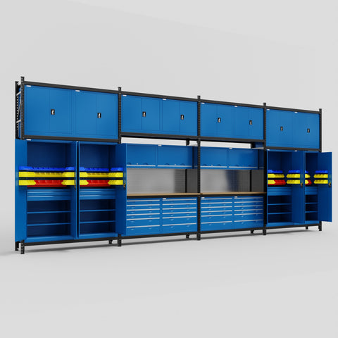 M2222 Modular Work Bench - H3100mm x W7500mm | MDF WBT | Blue