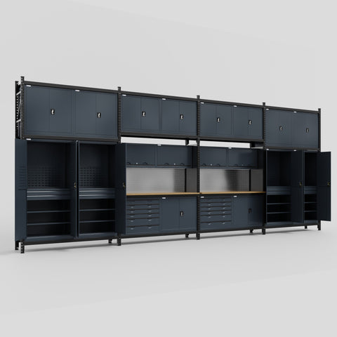 M2222-3C Modular Work Bench - H3100mm x W7500mm | MDF WBT | Dark Grey