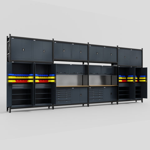 M2222-3C Modular Work Bench - H3100mm x W7500mm | MDF WBT | Dark Grey