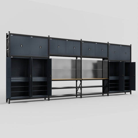 M2222 Modular Work Bench - H3100mm x W7500mm | MDF WBT | Dark Grey