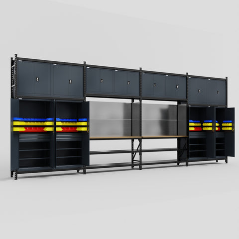 M2222 Modular Work Bench - H3100mm x W7500mm | MDF WBT | Dark Grey