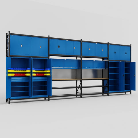 M2222 Modular Work Bench - H3100mm x W7500mm | MDF WBT | Blue