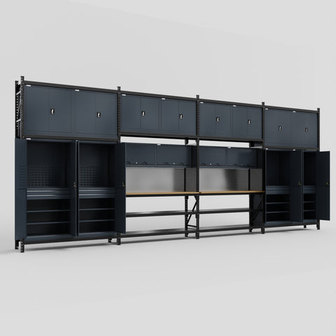 M2222 Modular Work Bench - H3100mm x W7500mm | MDF WBT | Dark Grey
