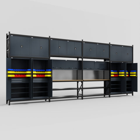 M2222 Modular Work Bench - H3100mm x W7500mm | MDF WBT | Dark Grey