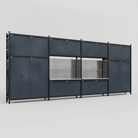 M2222 Modular Work Bench - H3100mm x W7500mm | Stainless WBT | Dark Grey