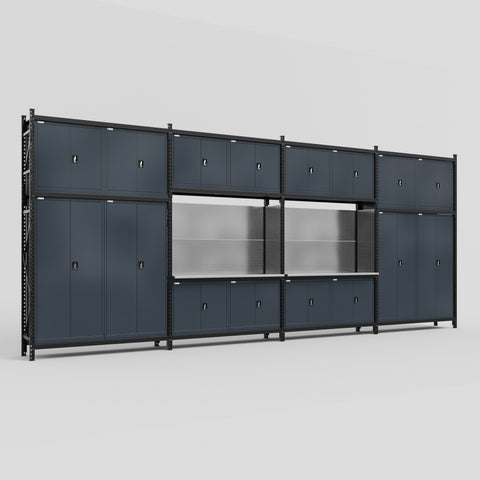 M2222 Modular Work Bench - H3100mm x W7500mm | Stainless WBT | Dark Grey