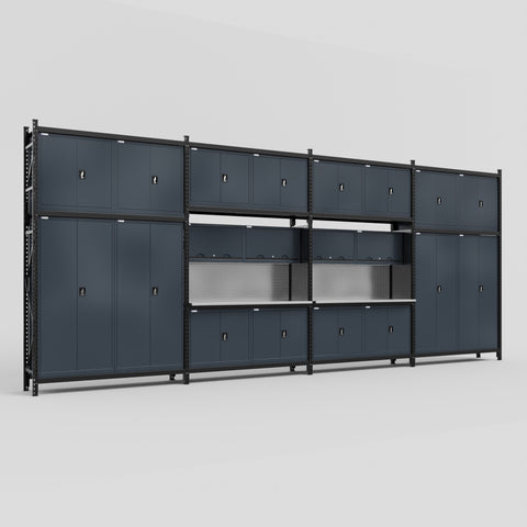 M2222 Modular Work Bench - H3100mm x W7500mm | Stainless WBT | Dark Grey