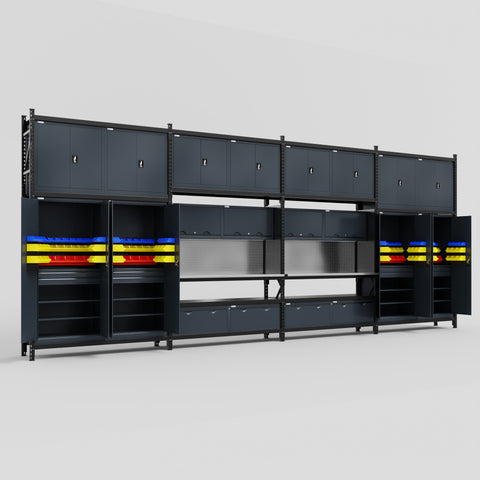 M2222 Modular Work Bench - H3100mm x W7500mm | Stainless WBT | Dark Grey