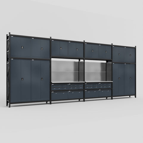 M2222 Modular Work Bench - H3100mm x W7500mm | Stainless WBT | Dark Grey