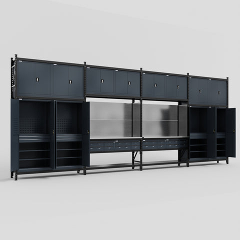 M2222 Modular Work Bench - H3100mm x W7500mm | Stainless WBT | Dark Grey