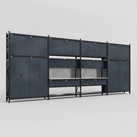 M2222 Modular Work Bench - H3100mm x W7500mm | Stainless WBT | Dark Grey