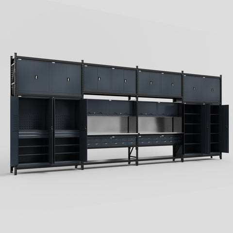 M2222 Modular Work Bench - H3100mm x W7500mm | Stainless WBT | Dark Grey