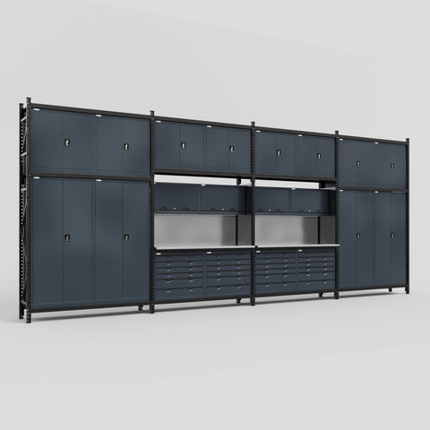 M2222 Modular Work Bench - H3100mm x W7500mm | Stainless WBT | Dark Grey