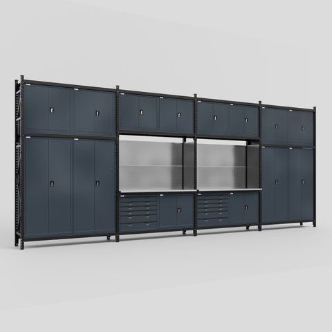 M2222-3C Modular Work Bench - H3100mm x W7500mm | Stainless WBT | Dark Grey
