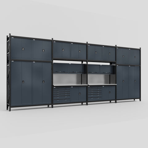 M2222-3C Modular Work Bench - H3100mm x W7500mm | Stainless WBT | Dark Grey