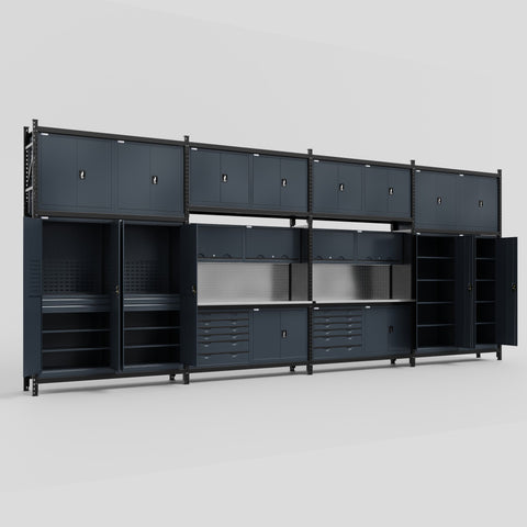 M2222-3C Modular Work Bench - H3100mm x W7500mm | Stainless WBT | Dark Grey