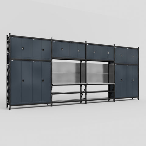 M2222 Modular Work Bench - H3100mm x W7500mm | Stainless WBT | Dark Grey