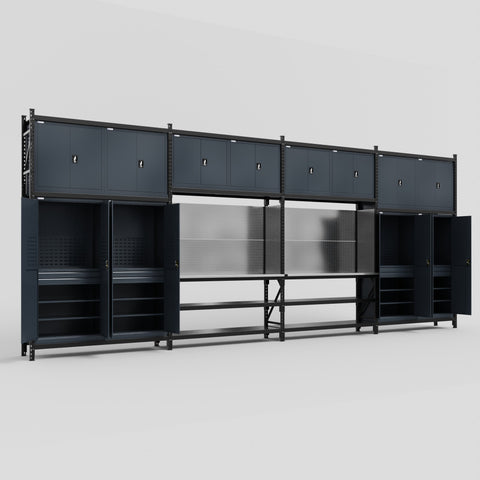 M2222 Modular Work Bench - H3100mm x W7500mm | Stainless WBT | Dark Grey