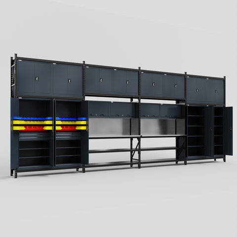 M2222 Modular Work Bench - H3100mm x W7500mm | Stainless WBT | Dark Grey