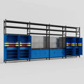 M2222 Modular Work Bench with Shelves - H3100mm x W7500mm | Laminate WBT | Blue