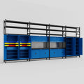 M2222 Modular Work Bench with Shelves - H3100mm x W7500mm | Laminate WBT | Blue