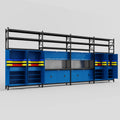M2222 Modular Work Bench with Shelves - H3100mm x W7500mm | Laminate WBT | Blue