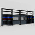 M2222 Modular Work Bench with Shelves - H3100mm x W7500mm | Laminate WBT | Dark Grey