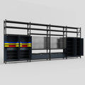 M2222 Modular Work Bench with Shelves - H3100mm x W7500mm | Laminate WBT | Dark Grey