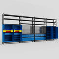 M2222 Modular Work Bench with Shelves - H3100mm x W7500mm | Laminate WBT | Blue