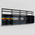 M2222 Modular Work Bench with Shelves - H3100mm x W7500mm | Laminate WBT | Dark Grey