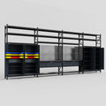 M2222 Modular Work Bench with Shelves - H3100mm x W7500mm | Laminate WBT | Dark Grey