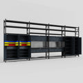 M2222 Modular Work Bench with Shelves - H3100mm x W7500mm | Laminate WBT | Dark Grey