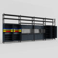 M2222 Modular Work Bench with Shelves - H3100mm x W7500mm | Laminate WBT | Dark Grey
