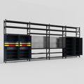 M2222 Modular Work Bench with Shelves - H3100mm x W7500mm | Laminate WBT | Dark Grey