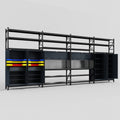 M2222 Modular Work Bench with Shelves - H3100mm x W7500mm | Laminate WBT | Dark Grey