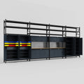 M2222 Modular Work Bench with Shelves - H3100mm x W7500mm | MDF WBT | Dark Grey