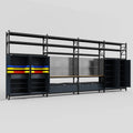 M2222 Modular Work Bench with Shelves - H3100mm x W7500mm | MDF WBT | Dark Grey