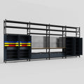 M2222 Modular Work Bench with Shelves - H3100mm x W7500mm | MDF WBT | Dark Grey