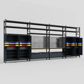 M2222 Modular Work Bench with Shelves - H3100mm x W7500mm | MDF WBT | Dark Grey